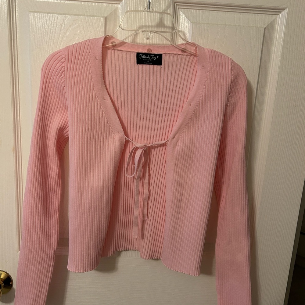 Jolie and joy pink cardigan with removable fur neckline. MED - Picture 4 of 4